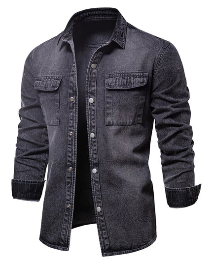 100% Cotton Casual Denim Shirt for Men - Long Sleeve
