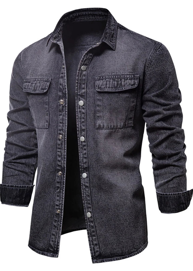 100% Cotton Casual Denim Shirt for Men - Long Sleeve