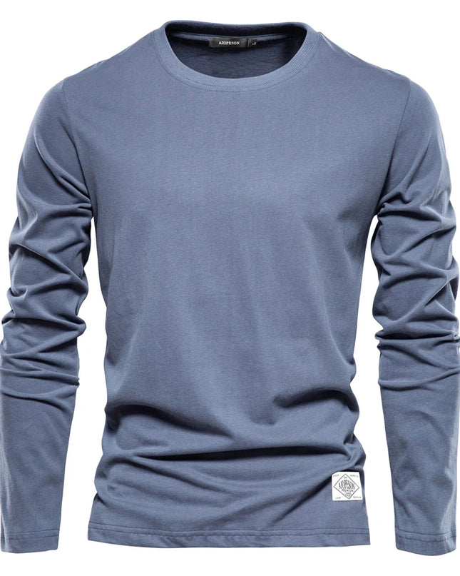 100% Cotton Long Sleeve T-Shirt for Men - Casual Spring Style