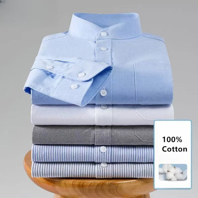 100% Cotton Oxford Mens Dress Shirt - Long Sleeve Smart Casual Fit