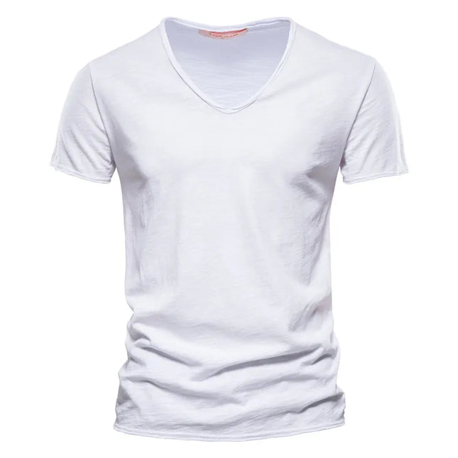100% Cotton V-Neck T-Shirt for Men - Casual Slim Fit Tee
