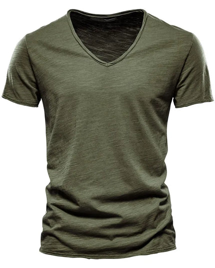 100% Cotton V-Neck T-Shirt for Men - Casual Slim Fit Tee