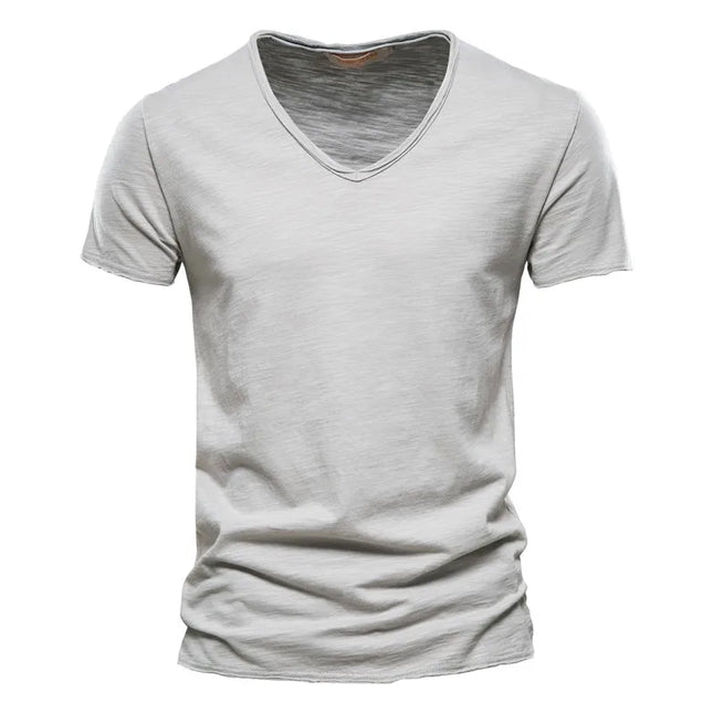 100% Cotton V-Neck T-Shirt for Men - Casual Slim Fit Tee