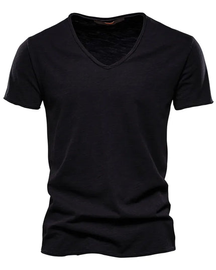 100% Cotton V-Neck T-Shirt for Men - Casual Slim Fit Tee