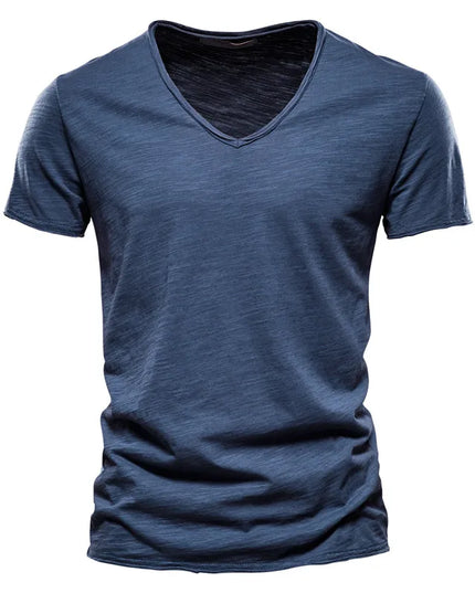 100% Cotton V-Neck T-Shirt for Men - Casual Slim Fit Tee