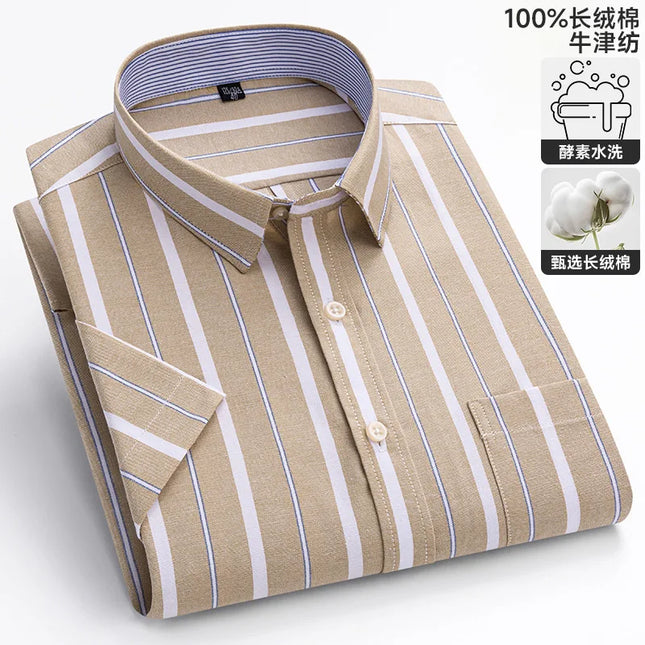 100% Pure Cotton Short Sleeve Oxford Shirts for Men - Plaid Style