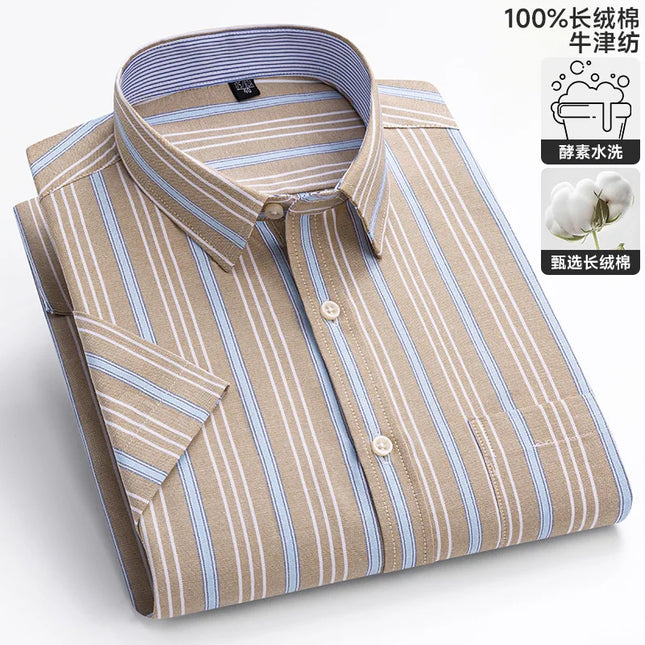 100% Pure Cotton Short Sleeve Oxford Shirts for Men - Plaid Style