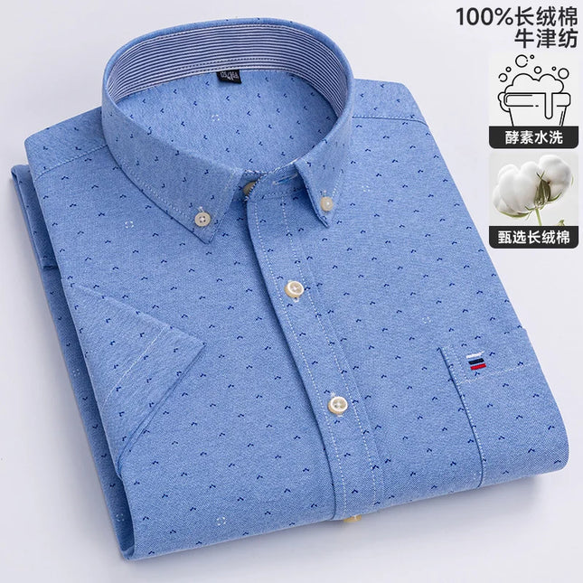 100% Pure Cotton Short Sleeve Oxford Shirts for Men - Plaid Style