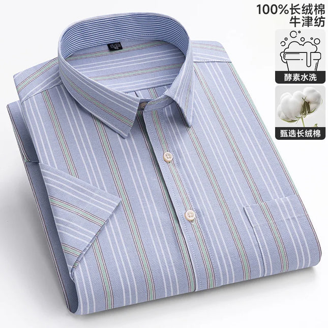 100% Pure Cotton Short Sleeve Oxford Shirts for Men - Plaid Style