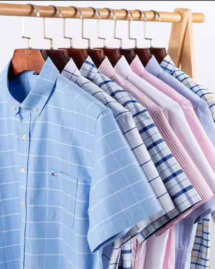100% Pure Cotton Short Sleeve Oxford Shirts for Men - Plaid Style