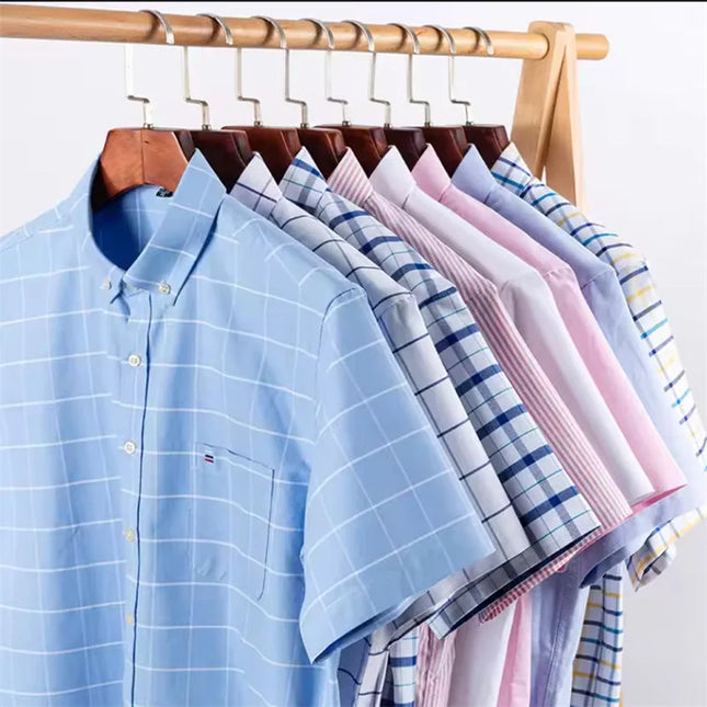 100% Pure Cotton Short Sleeve Oxford Shirts for Men - Plaid Style