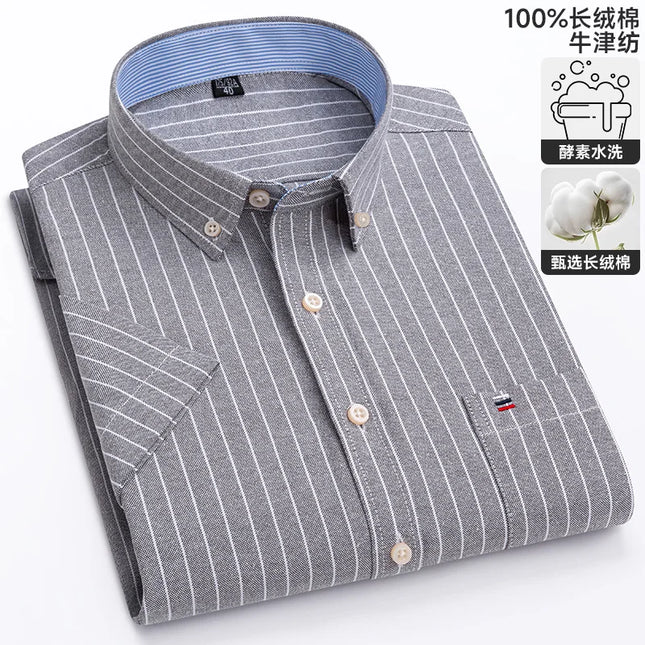 100% Pure Cotton Short Sleeve Oxford Shirts for Men - Plaid Style