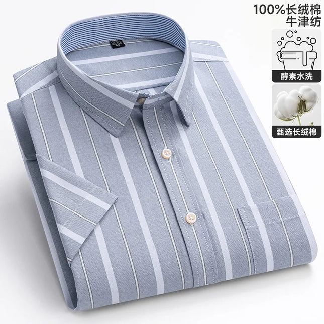 100% Pure Cotton Short Sleeve Oxford Shirts for Men - Plaid Style
