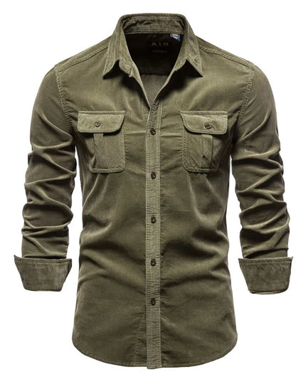 2021 Men's Slim Fit Cotton Shirt - Casual Solid Color Corduroy
