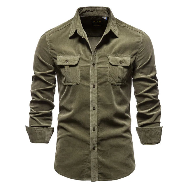 2021 Men's Slim Fit Cotton Shirt - Casual Solid Color Corduroy