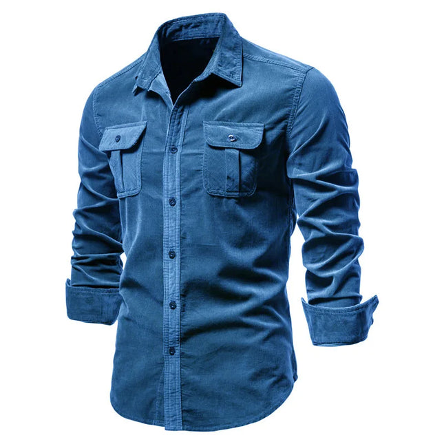 2021 Men's Slim Fit Cotton Shirt - Casual Solid Color Corduroy