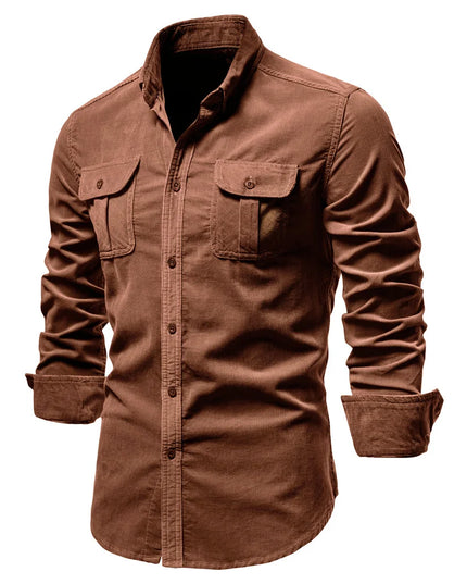 2021 Men's Slim Fit Cotton Shirt - Casual Solid Color Corduroy