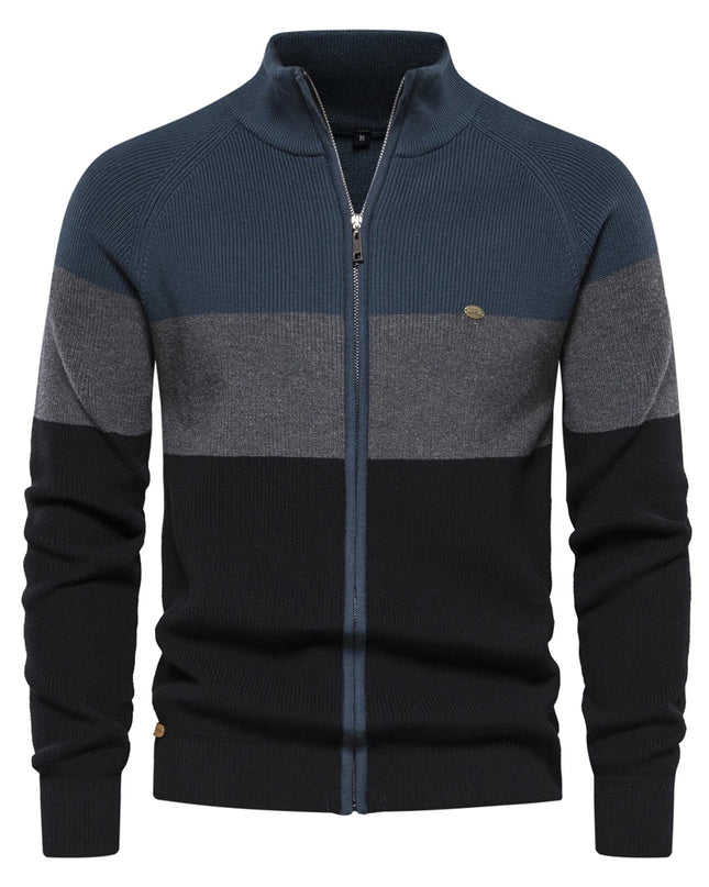 2023 Autumn Winter Men's Patchwork Color Sweater - High Quality Zipper