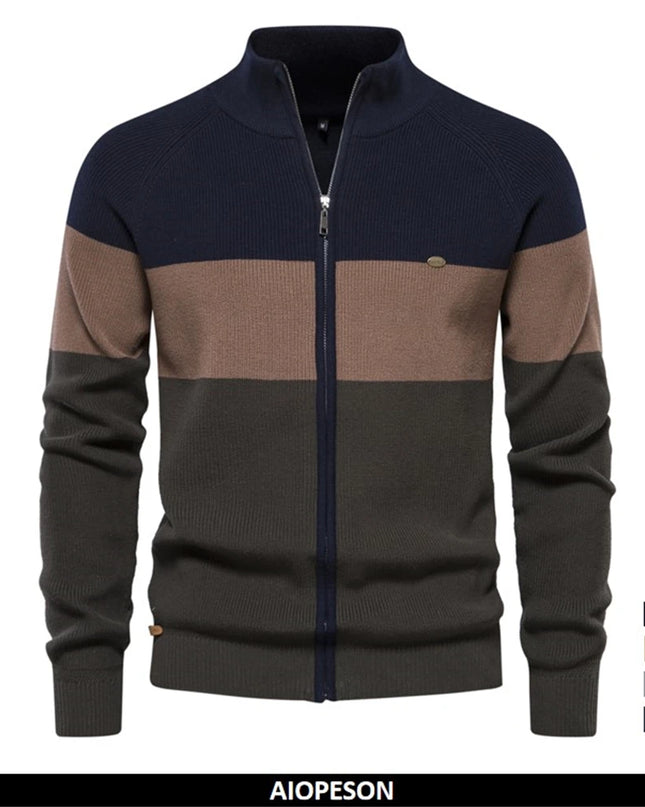2023 Autumn Winter Men's Patchwork Color Sweater - High Quality Zipper