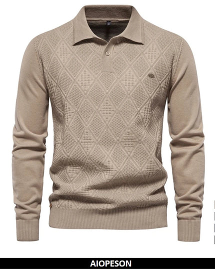 2023 Men’s Cotton Polo Neck Sweater - Casual High-Quality Pullover