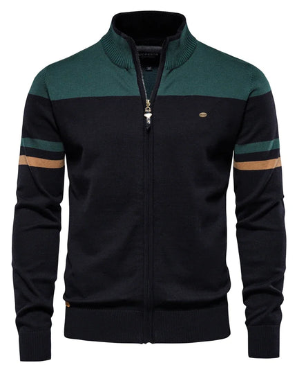 2023 Men's Cotton Zipper Cardigan - Casual Patchwork Sweater