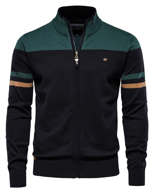 2023 Men's Cotton Zipper Cardigan - Casual Patchwork Sweater