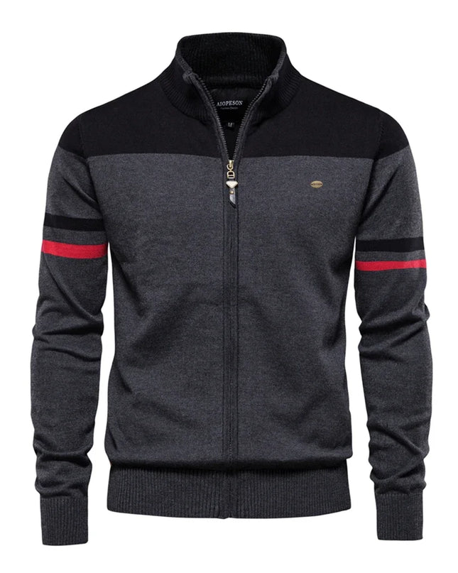 2023 Men's Cotton Zipper Cardigan - Casual Patchwork Sweater