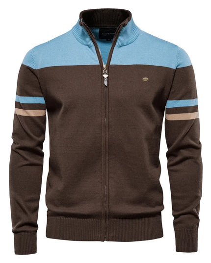 2023 Men's Cotton Zipper Cardigan - Casual Patchwork Sweater