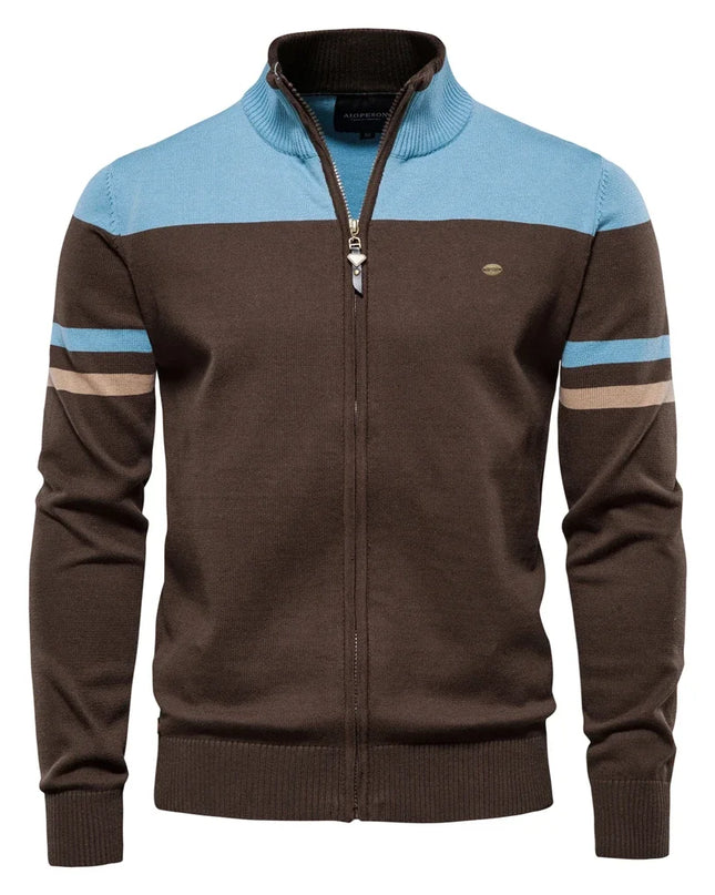 2023 Men's Cotton Zipper Cardigan - Casual Patchwork Sweater