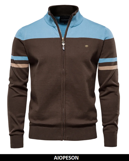 2023 Men's Cotton Zipper Cardigan - Casual Patchwork Sweater