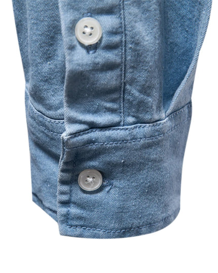 2023 Men's Denim Shirt - Casual Cotton Slim Fit with Double Pockets