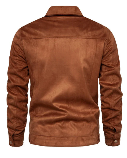 2023 Men's Suede Leather Jacket - Casual Luxury, Turn Down Collar
