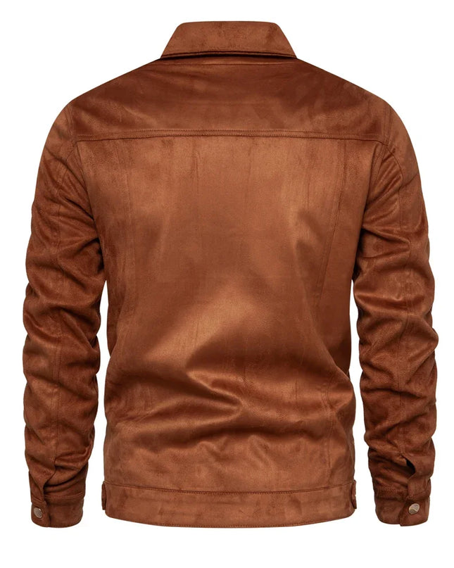 2023 Men's Suede Leather Jacket - Casual Luxury, Turn Down Collar