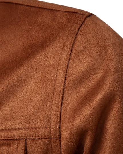 2023 Men's Suede Leather Jacket - Casual Luxury, Turn Down Collar
