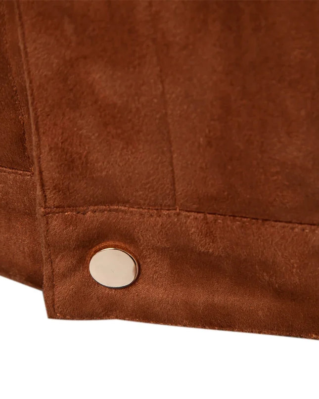 2023 Men's Suede Leather Jacket - Casual Luxury, Turn Down Collar