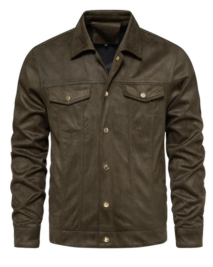 2023 Men's Suede Leather Jacket - Casual Luxury, Turn Down Collar
