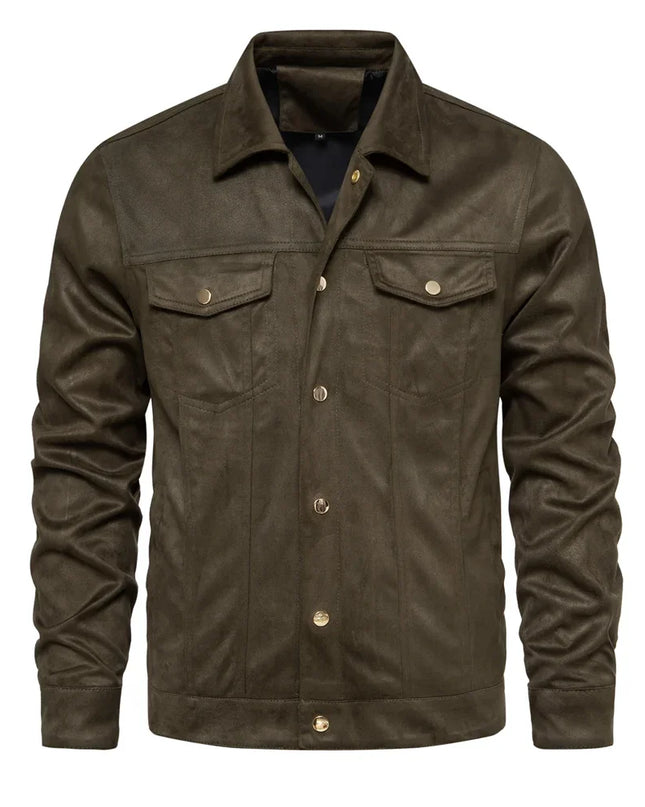 2023 Men's Suede Leather Jacket - Casual Luxury, Turn Down Collar