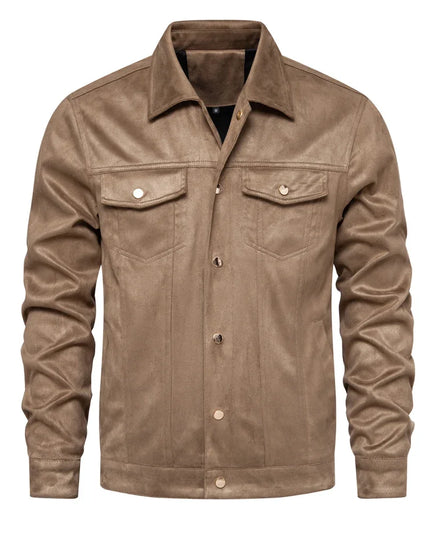 2023 Men's Suede Leather Jacket - Casual Luxury, Turn Down Collar
