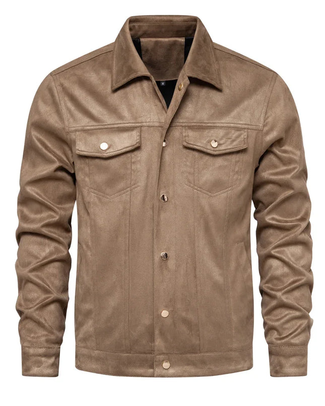 2023 Men's Suede Leather Jacket - Casual Luxury, Turn Down Collar