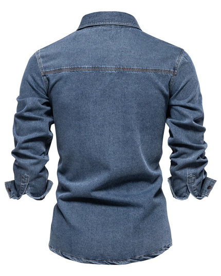 2024 AIOPESON Men's 100% Cotton Denim Shirts - Long Sleeve Casual Style