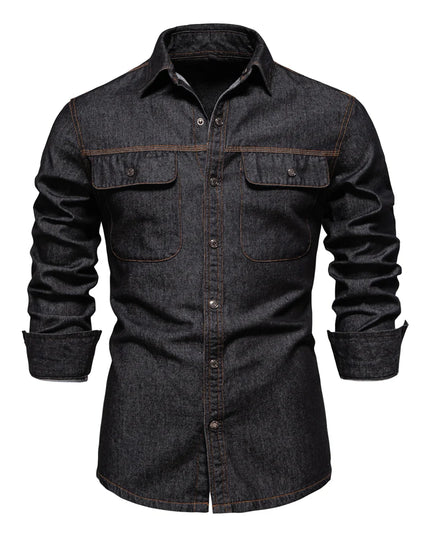 2024 AIOPESON Men's 100% Cotton Denim Shirts - Long Sleeve Casual Style