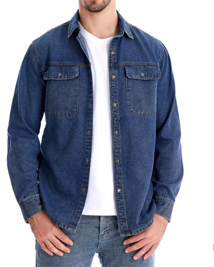 2024 AIOPESON Men's 100% Cotton Denim Shirts - Long Sleeve Casual Style