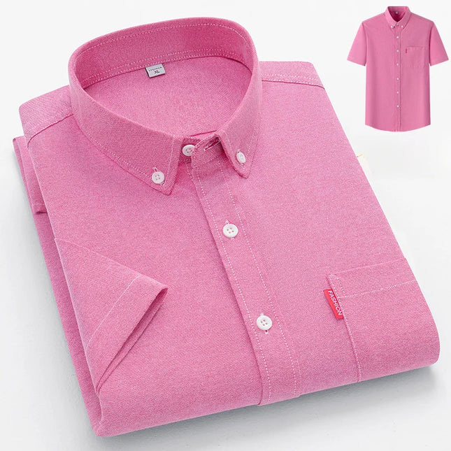 2024 Luxury Men's Short Sleeve Oxford Shirt - Casual Slim Fit Cotton