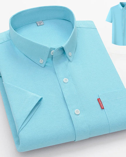 2024 Luxury Men's Short Sleeve Oxford Shirt - Casual Slim Fit Cotton
