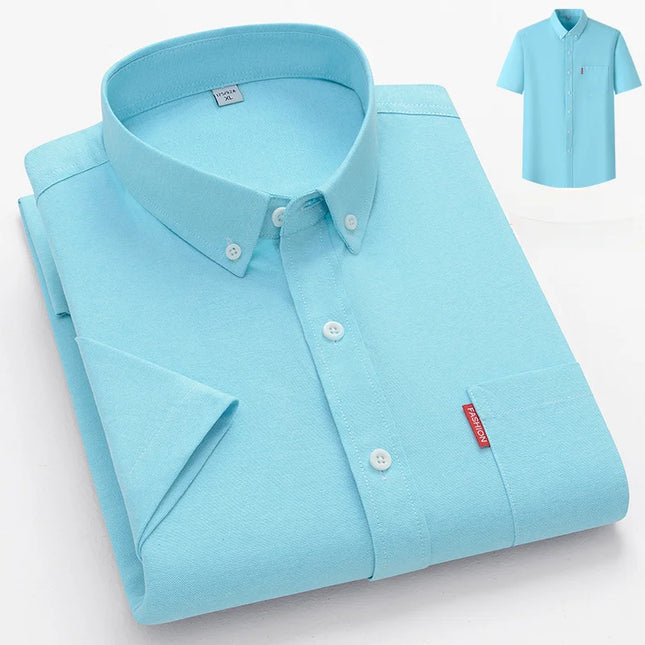 2024 Luxury Men's Short Sleeve Oxford Shirt - Casual Slim Fit Cotton