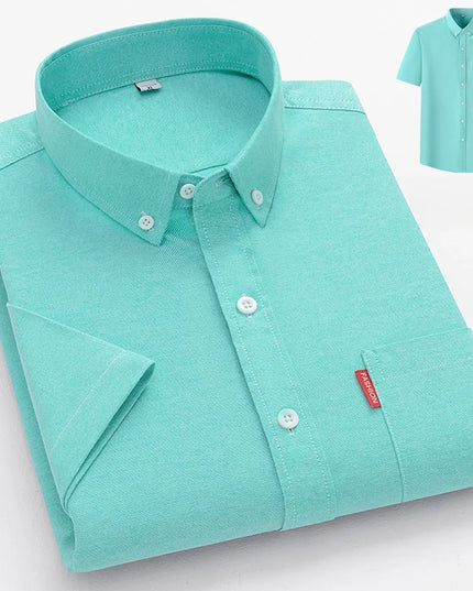 2024 Luxury Men's Short Sleeve Oxford Shirt - Casual Slim Fit Cotton