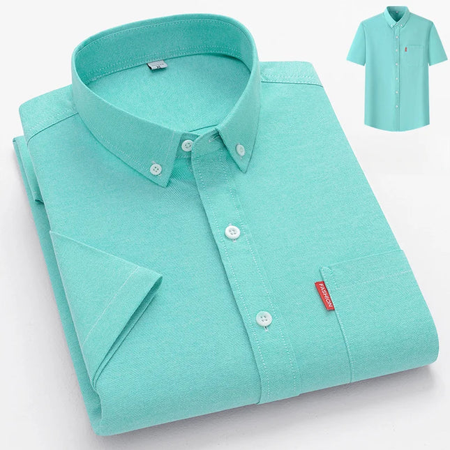 2024 Luxury Men's Short Sleeve Oxford Shirt - Casual Slim Fit Cotton