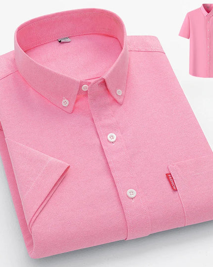 2024 Luxury Men's Short Sleeve Oxford Shirt - Casual Slim Fit Cotton