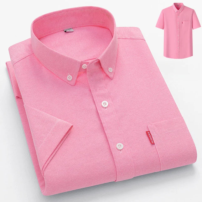 2024 Luxury Men's Short Sleeve Oxford Shirt - Casual Slim Fit Cotton