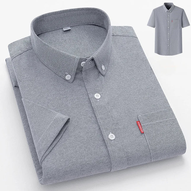 2024 Luxury Men's Short Sleeve Oxford Shirt - Casual Slim Fit Cotton